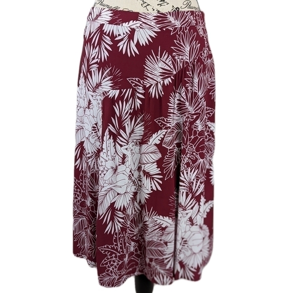 Lord & Taylor 424 Fifth Women's Red White Tropical Plants Size 2 Midi Skirt - Picture 1 of 9